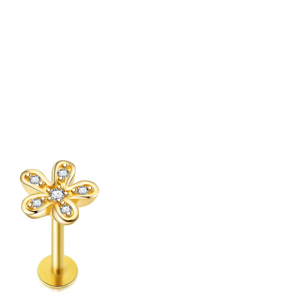 Zircon Little Flower Women's Ear Bone Stud Screw Human Body Puncture