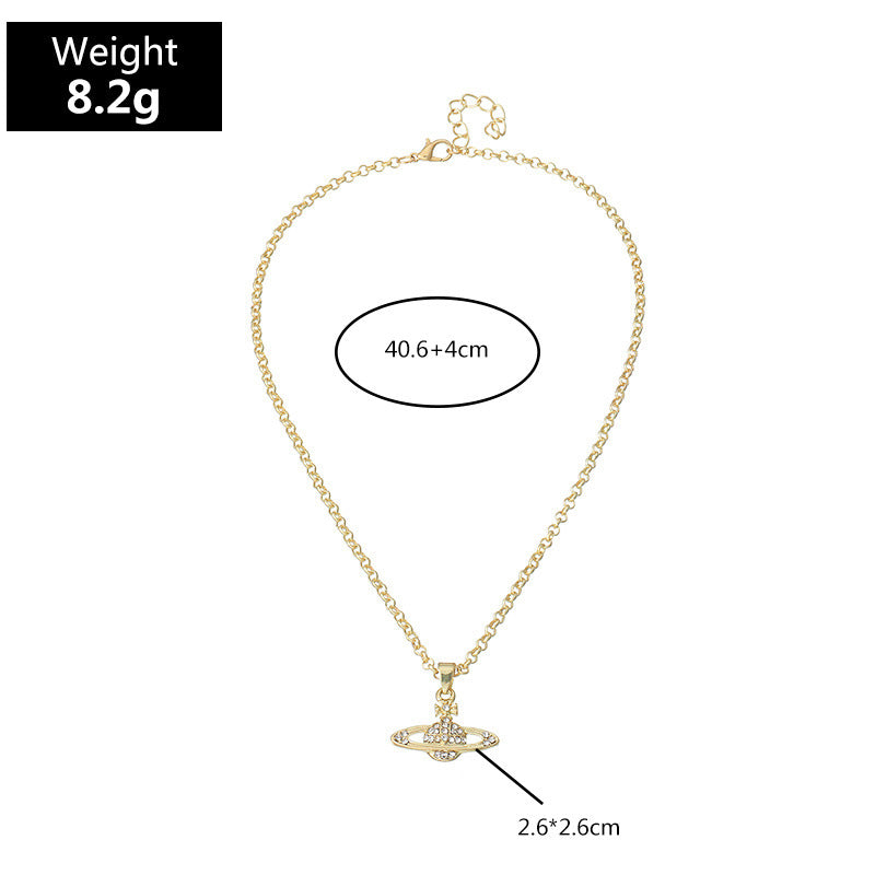 Full Diamond Saturn Necklace Creative Single Layer Planet Necklace