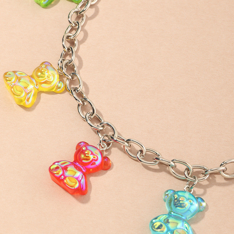 Punk Metal Bead Necklace Resin Candy Color Bear Necklace