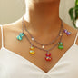 Punk Metal Bead Necklace Resin Candy Color Bear Necklace