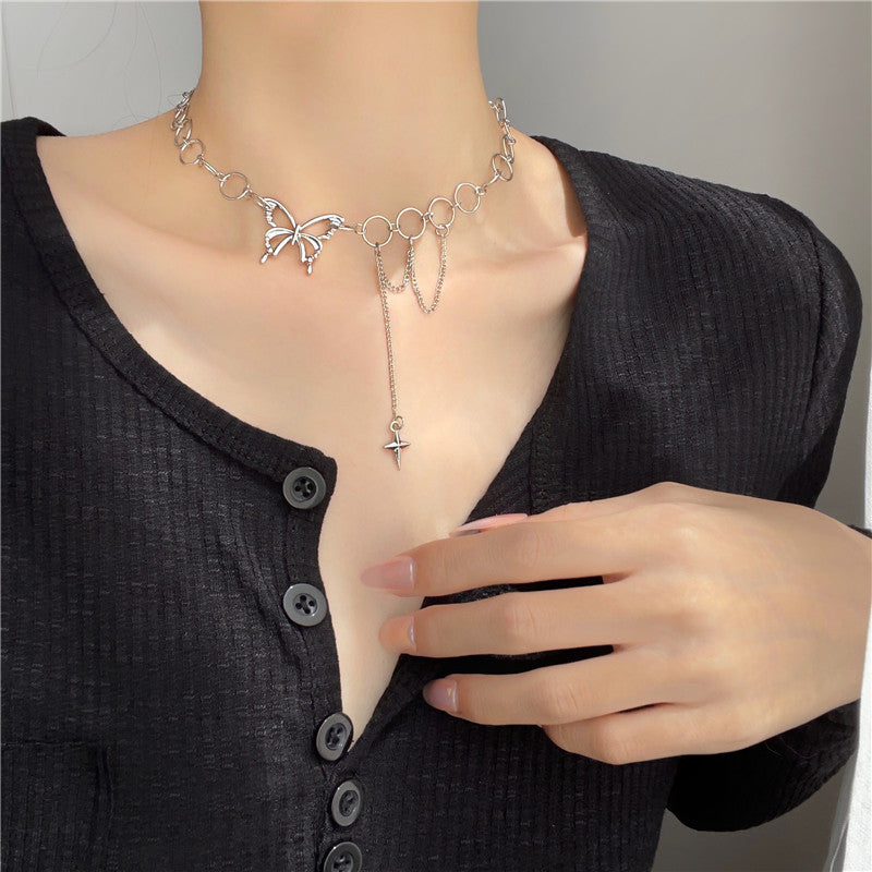 Ladies Butterfly Necklace Pendant Clavicle Chain Necklace