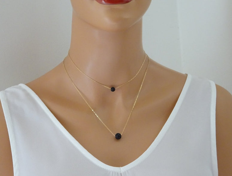 Double Lava Necklace, Black Lava Necklace