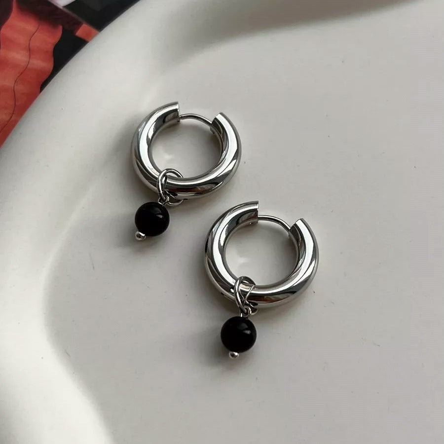 Donut Acrylic Black Beads Ear Clip Women