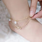 Double Layer Pearl Anklet Women Handmade Beaded Double Chain Anklet