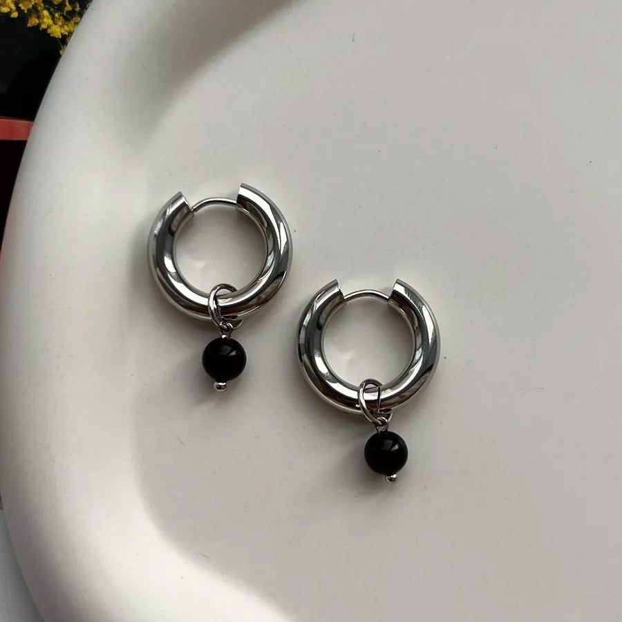 Donut Acrylic Black Beads Ear Clip Women