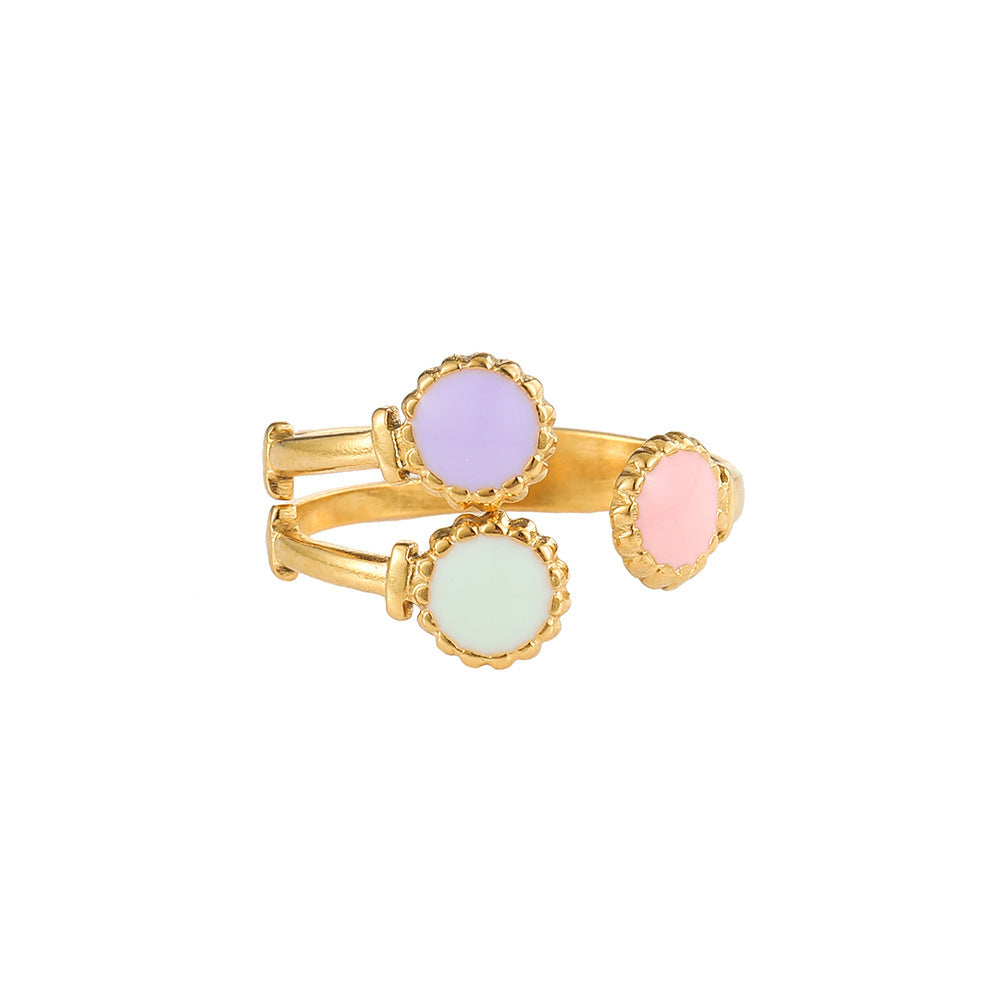 Colorful Oil Necklace Hollow Line Dot Love Heart Adjustable Ring Women