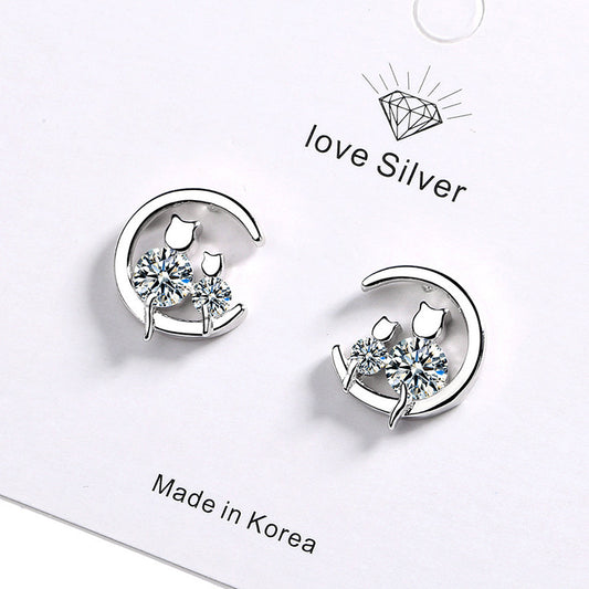 Women's Sweet Single Diamond Cat Ear Studs