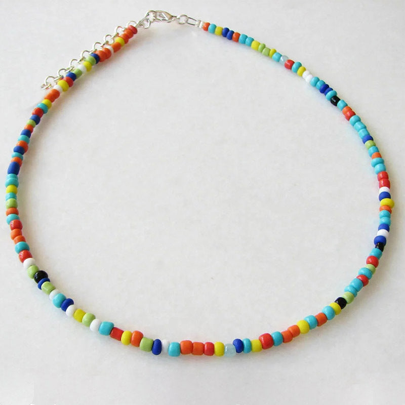 Short Necklace Handmade Wild Color Rice Bead Necklace