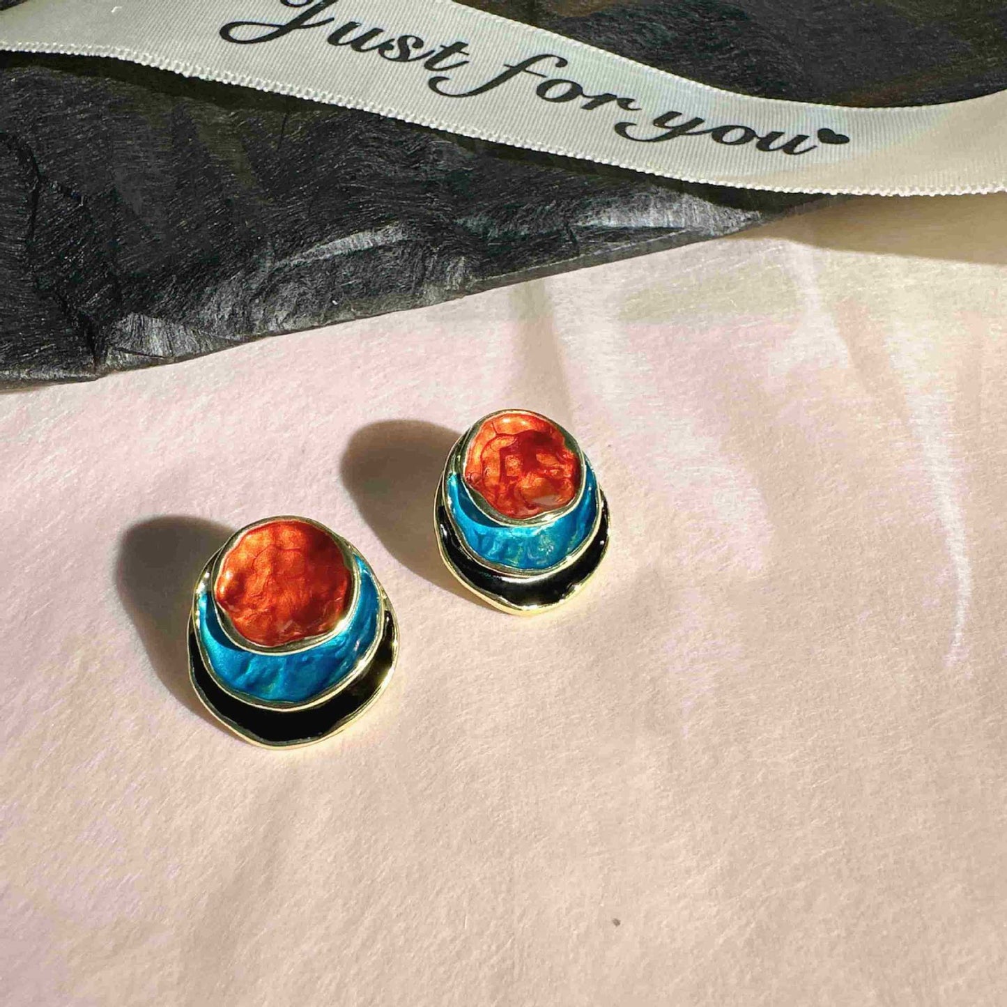 Color Painting Oil Three-layer Round Cake Stud Earrings For Women