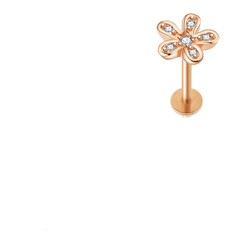 Zircon Little Flower Women's Ear Bone Stud Screw Human Body Puncture