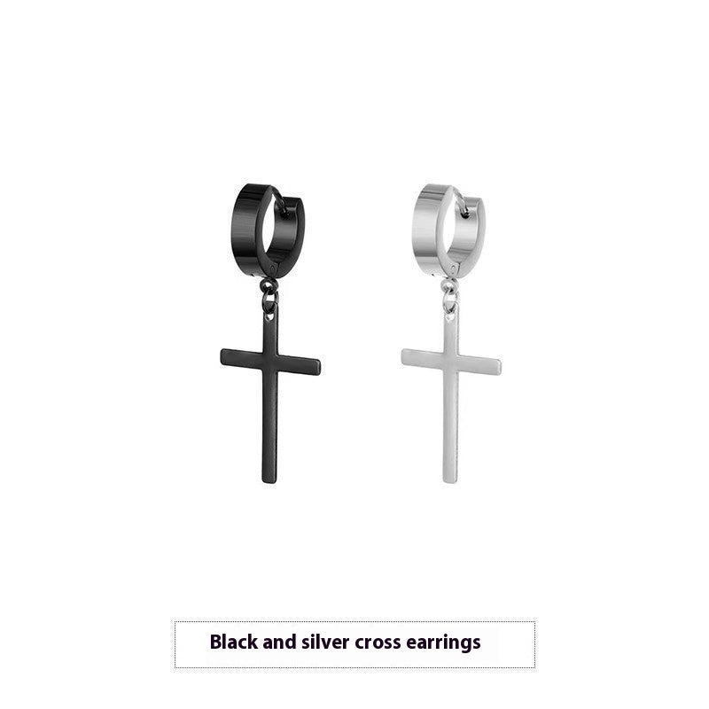 Cross Stud Earrings Male European Hip Hop