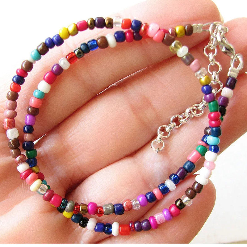 Short Necklace Handmade Wild Color Rice Bead Necklace