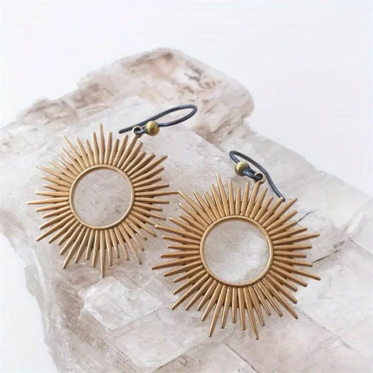 Vintage Ring Hollow Metal Distressed Earrings Ethnic Style