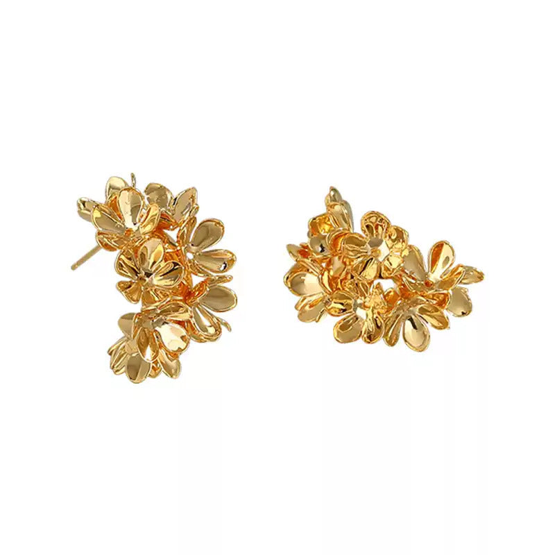 Golden Flowers C- Shaped Earrings New Retro Temperament