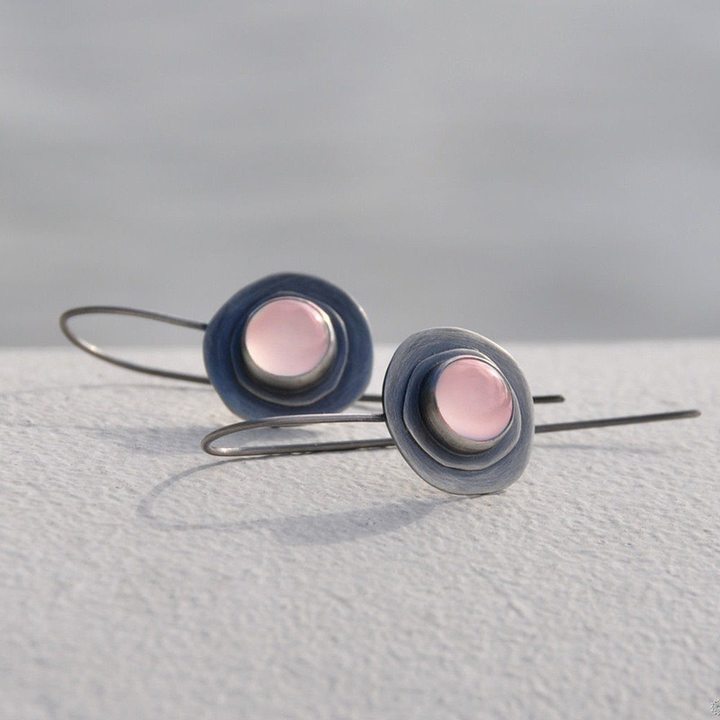 Creative Pink Moonstone Long Earrings Women's Elegant Geometric