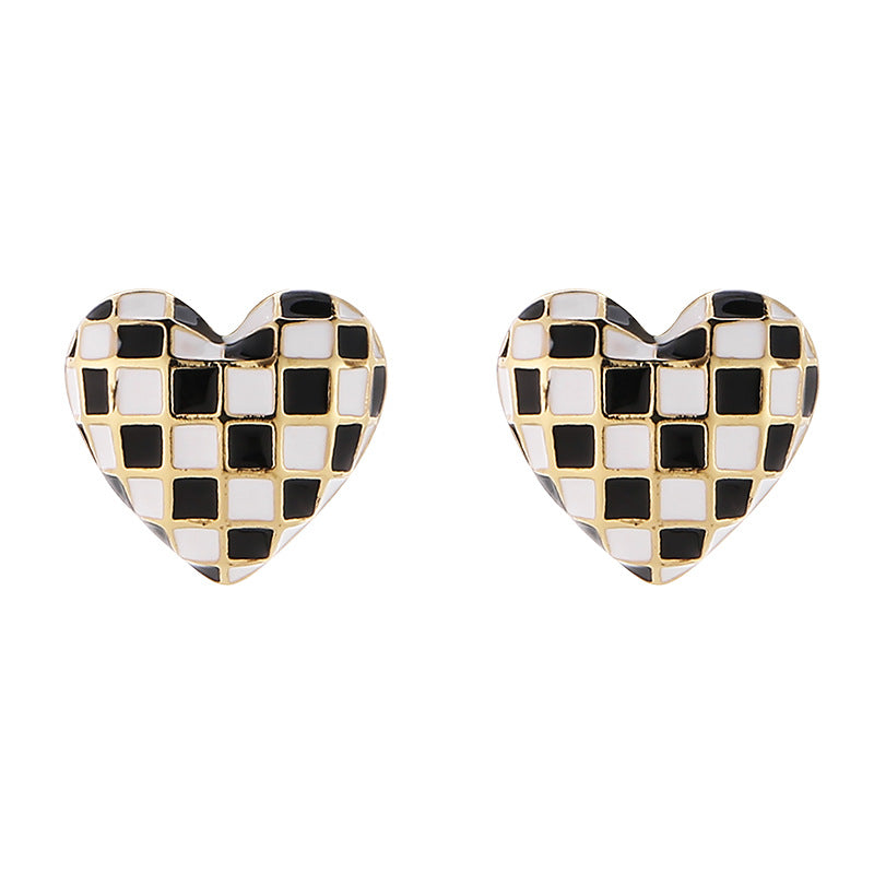 Women's Fashion Personalized Heart-shaped Checkered Earrings