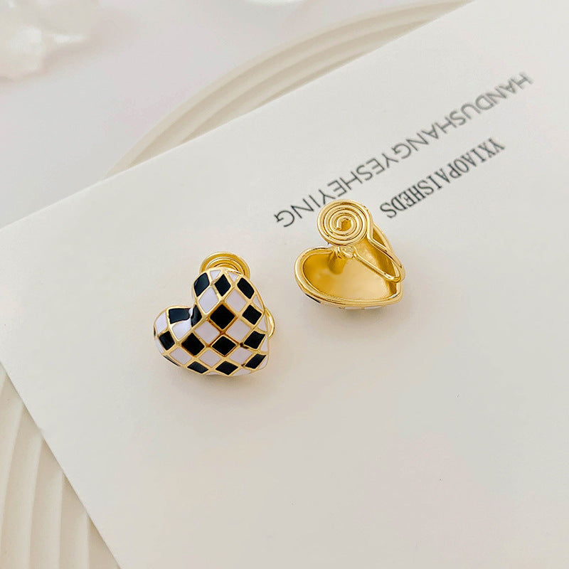 Women's Fashion Personalized Heart-shaped Checkered Earrings