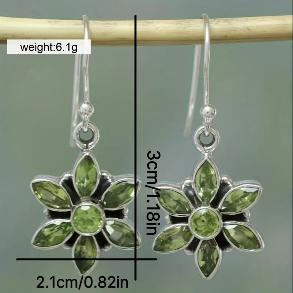 Bohemian Fengfeng Green Crystal Flower Pendant Earrings