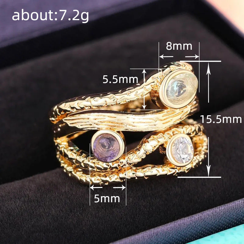 Gradient Color Geometric Multi-layer Lines March Light Color Gem Ring