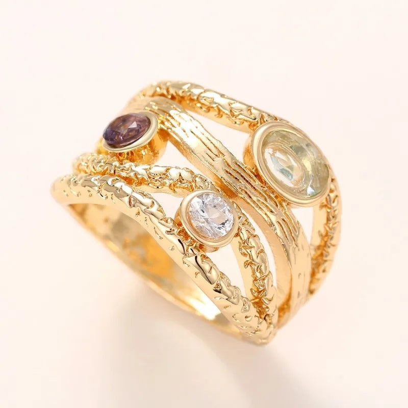 Gradient Color Geometric Multi-layer Lines March Light Color Gem Ring