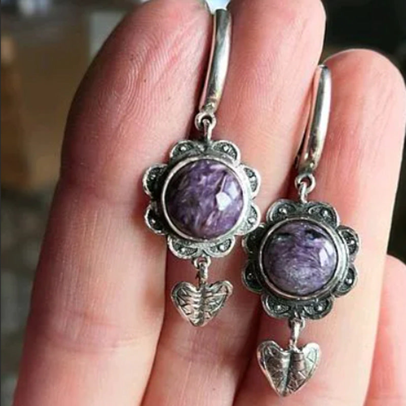 Vintage Round Purple Natural Stone National Style Earrings