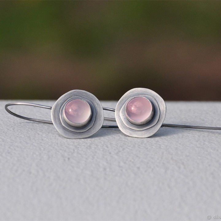 Creative Pink Moonstone Long Earrings Women's Elegant Geometric