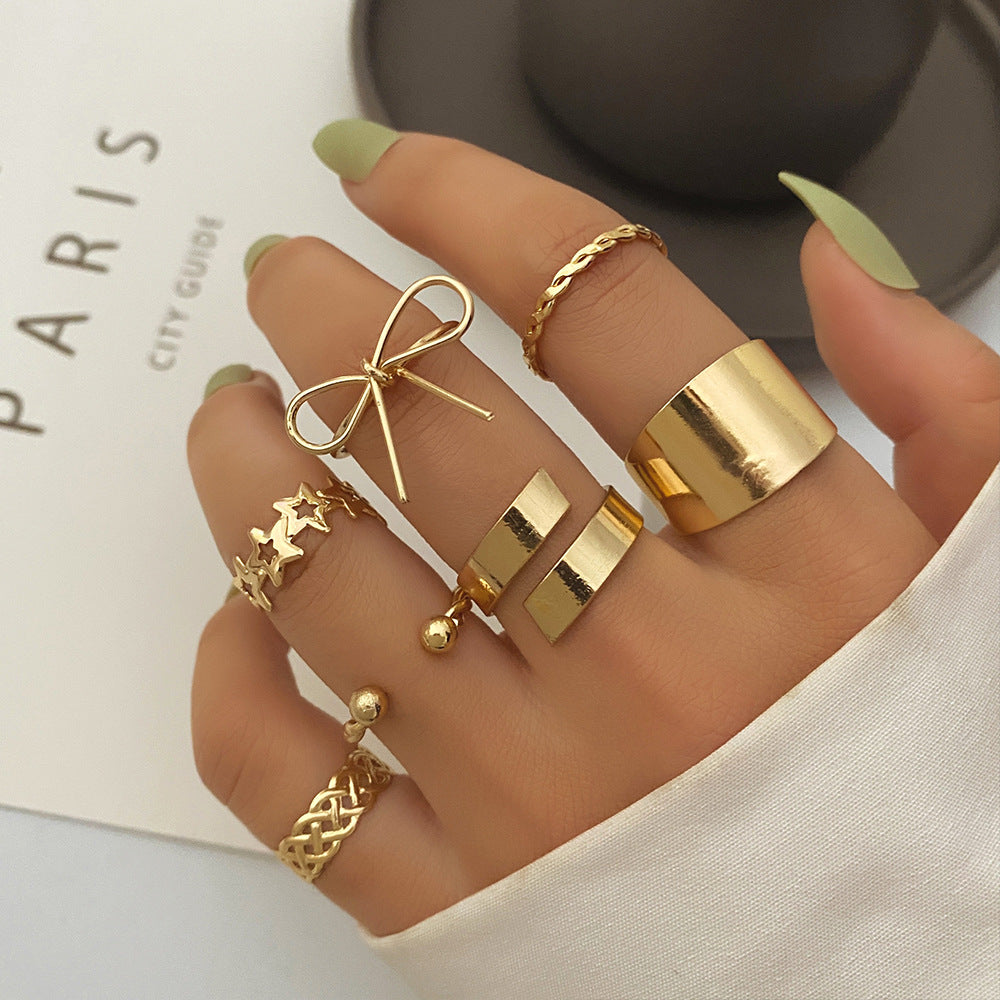 Alloy Open Ring 7-piece Set Personalized XINGX Bow Ring