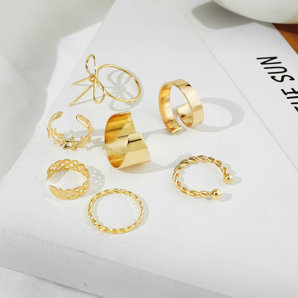 Alloy Open Ring 7-piece Set Personalized XINGX Bow Ring