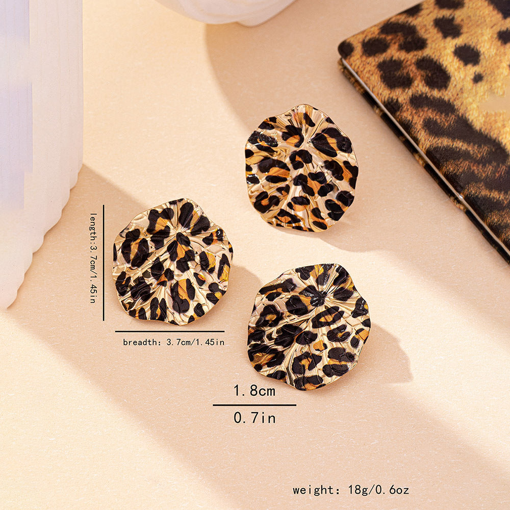 Vintage Geometric Leopard Print Circle Disc Fashion Design Ear Studs Ring Suit