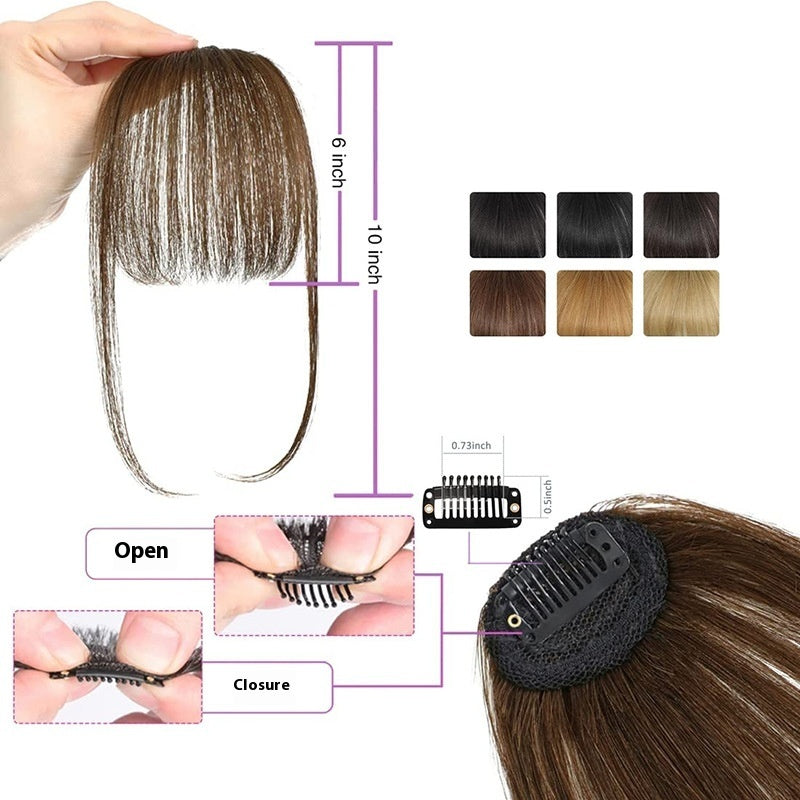 Women's Air Natural Forehead Invisible Seamless Hair-free Seam Full Real Bangs Wig Set