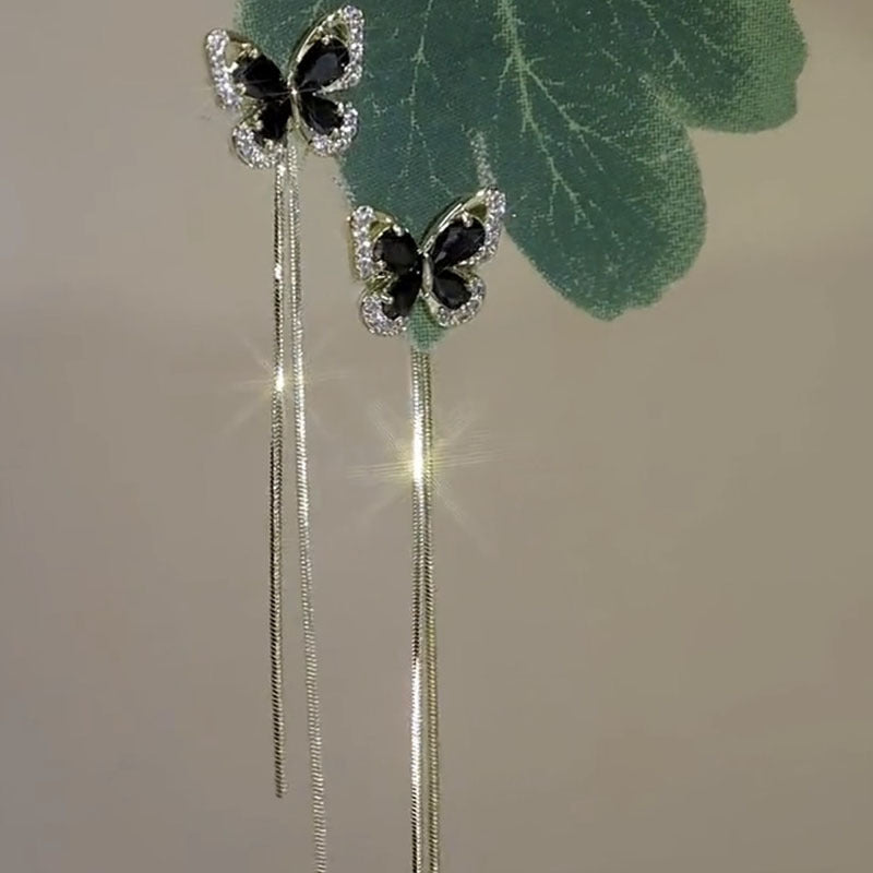 Autumn And Winter High-grade Earrings Silver Needle Black Crystal