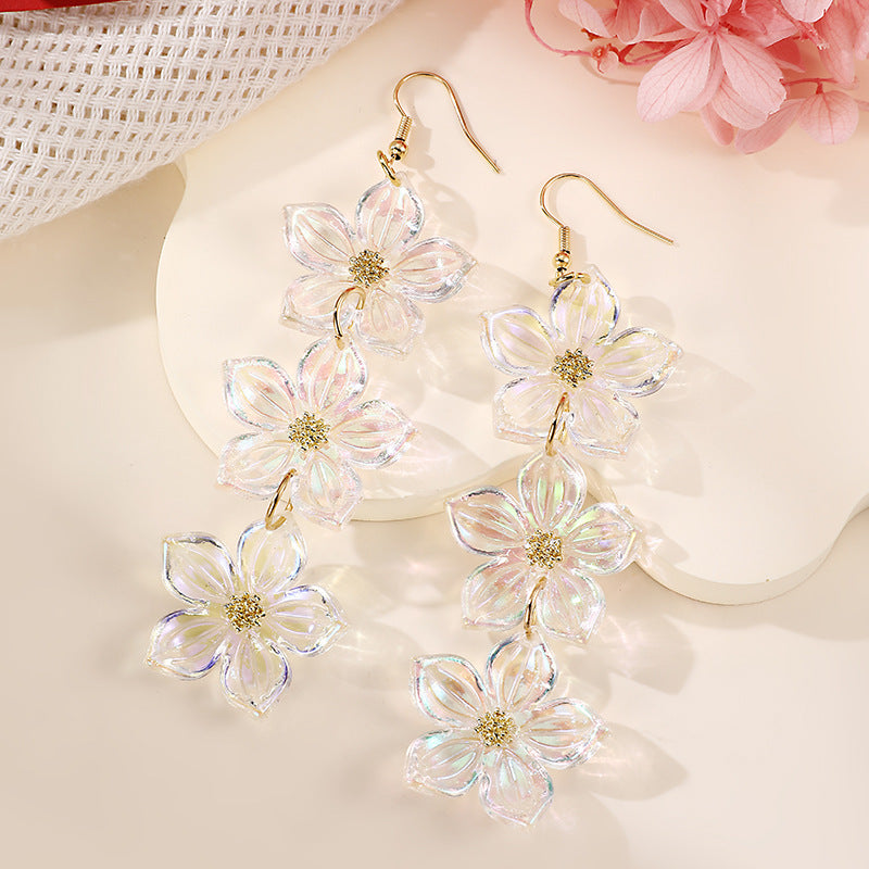 Flower Earrings Long Floral Diamond Tassel