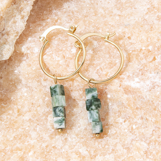 Retro Fashion Broken Malachite Green Natural Stone Earrings