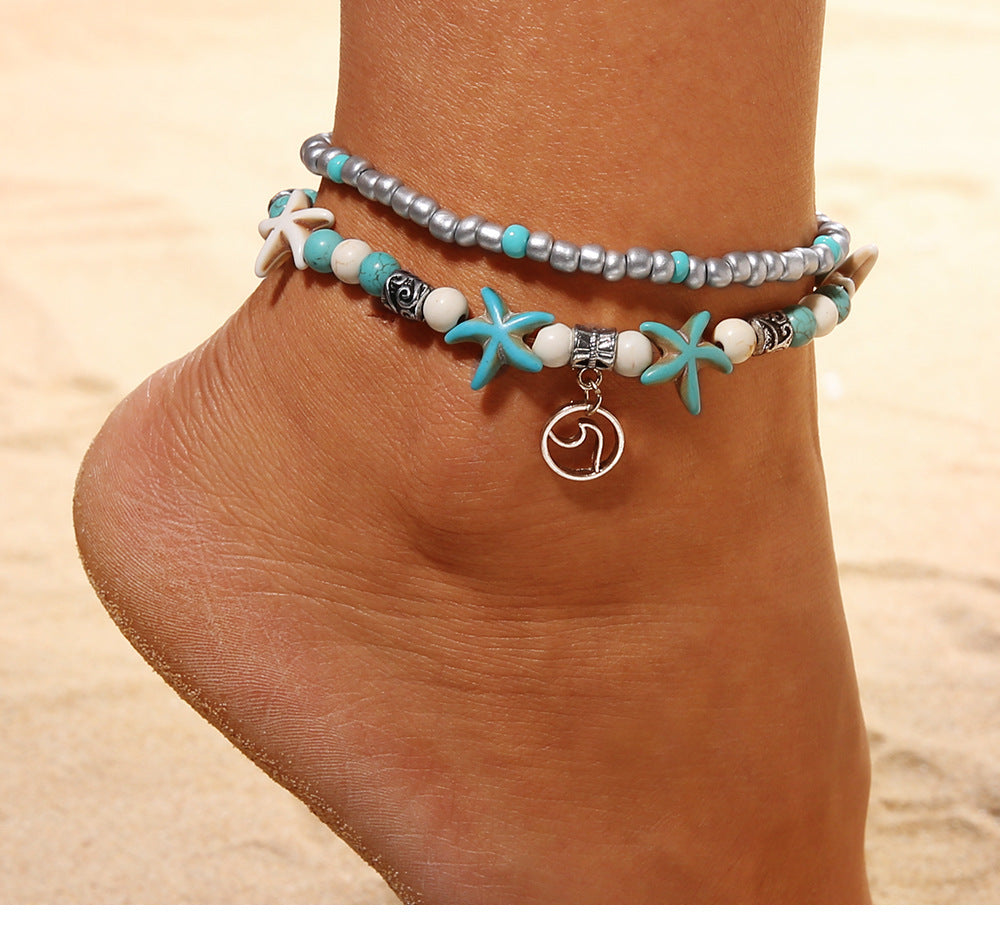 Beach Anklet Sea Turtle Pendant Starfish Turquoise Anklet