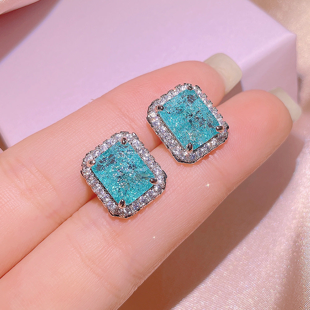 Simulation Paraiba Rings Ear Studs Necklace Suit