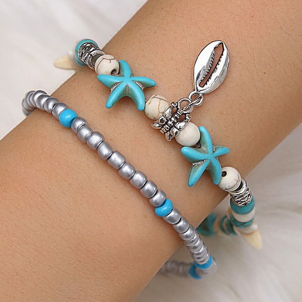 Beach Anklet Sea Turtle Pendant Starfish Turquoise Anklet