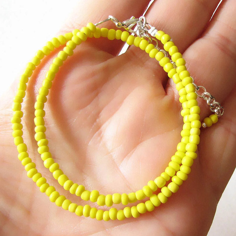 Short Necklace Handmade Wild Color Rice Bead Necklace