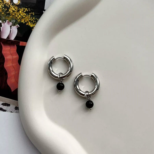 Donut Acrylic Black Beads Ear Clip Women